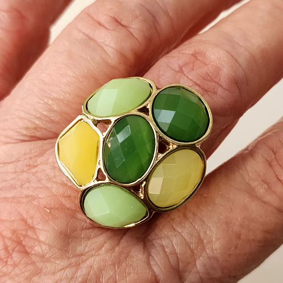 Designer Yellow & Green Multi-faceted Gemstone Cluster Flower Ring 7-9 (Insert) - Picture 2 of 5